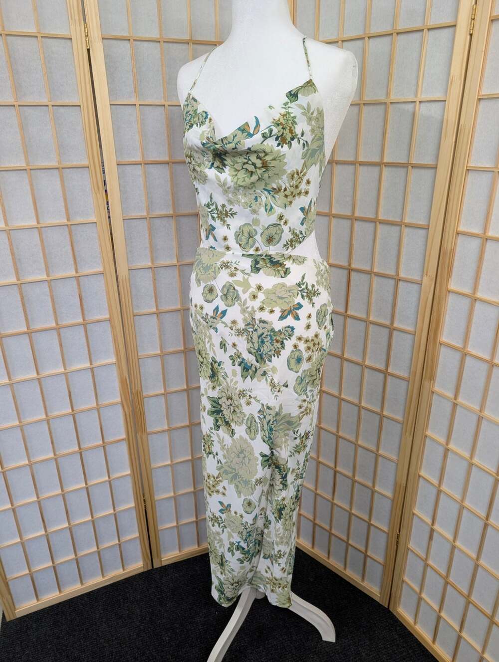 Bodycon Open Back Midi Dress size 6 lace up green floral fairy whimsygoth Y2K
